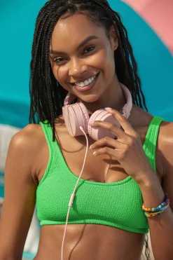 JUSTIN & NAIDA SCRUNCHY green crinkled style two-piece swimsuit